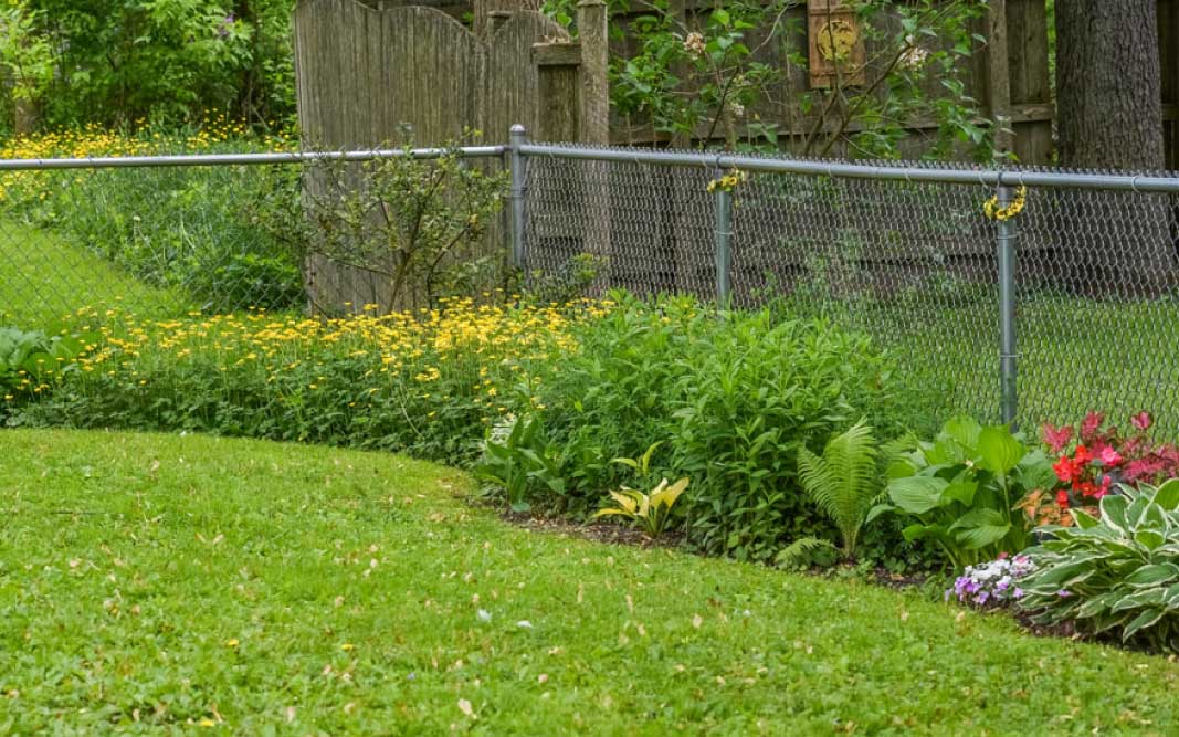 Residential Chain Link project #3 in Michigan with flowers lining the fence